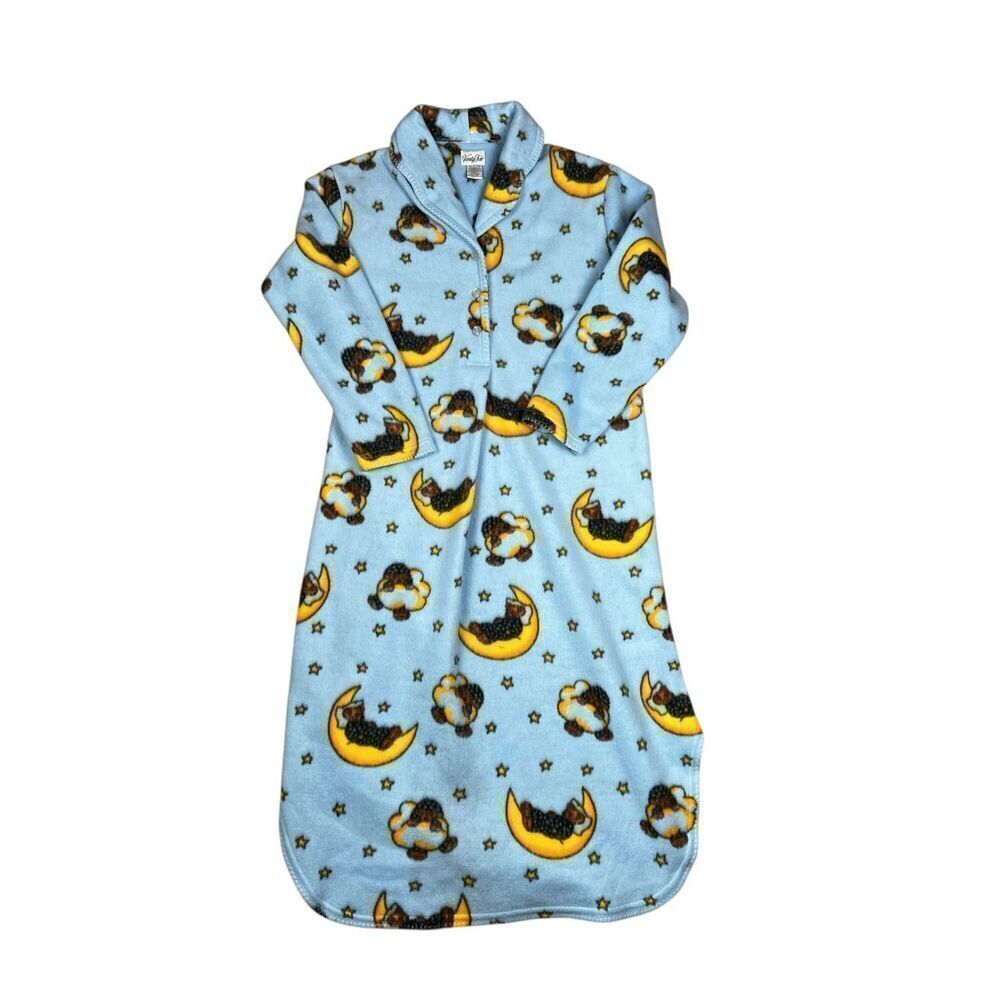 Vanity fair vintage woman’s Small blue fleece Teddy Bear crescent Moon pj dress